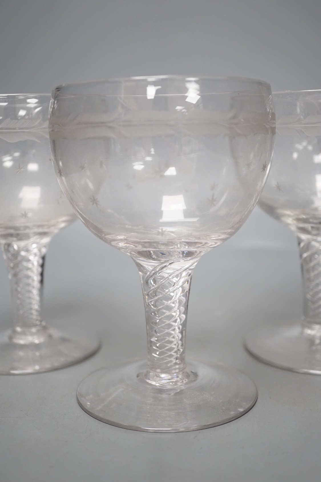 Four Edwardian air twist wine goblets - 14cm tall
